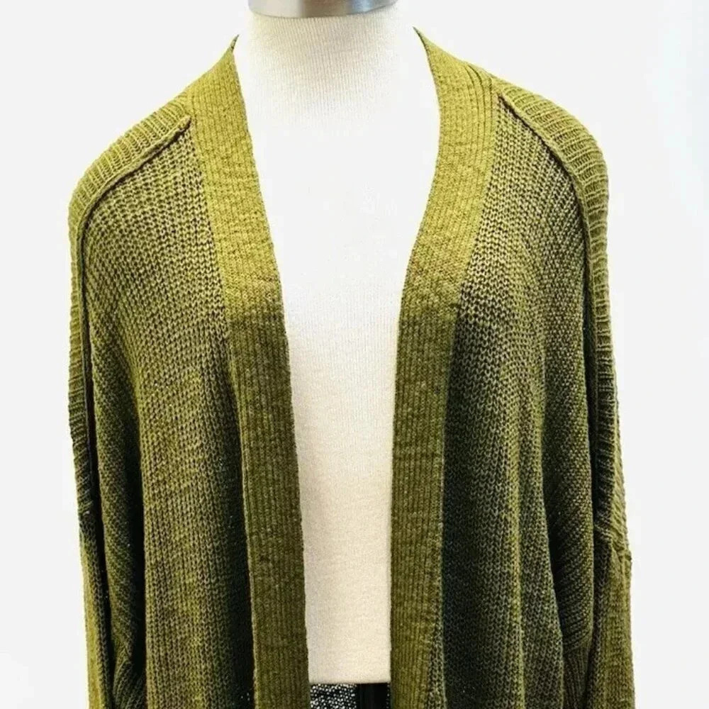 NWT SONOMA Women Long Sleeve Open Front Knit Green Long Cardigan Sweater Size 3X
